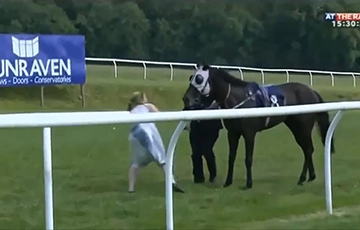 Видеофакт: Ведущая остановила коня на скаку