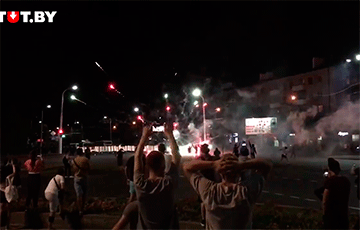 Brest Residents Face Riot Police With Fireworks