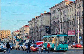 Protesters Take To Roadway In Kazlou Street, Minsk