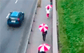 В Гродно девушки гуляли с бело-красно-белыми зонтами