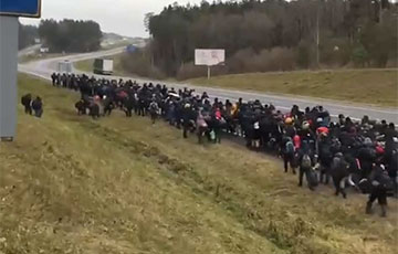 Видеофакт: Огромная колонна нелегалов идет в сторону границы с Польшой