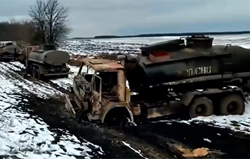 Разгромленая калона бензавозаў акупантаў РФ пад Прылукамі