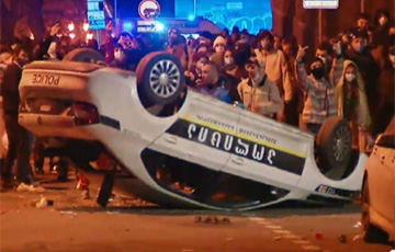 Protesters Turned Over Police Car In Georgia