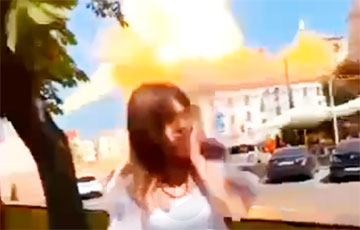 Moment Of Russian Missile Strike At Chernihiv City Center Shown On Video
