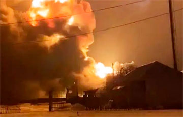 Oil Depot In Kursk Burning After UAV Attack
