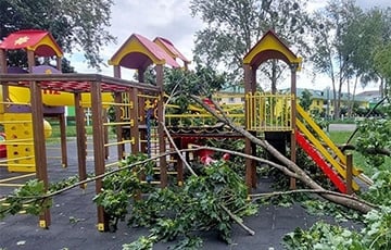 Огромная ветка клена упала прямо на детскую площадку парка в Пружанах