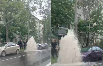 У Менску з-пад зямлі забіў фантан вады