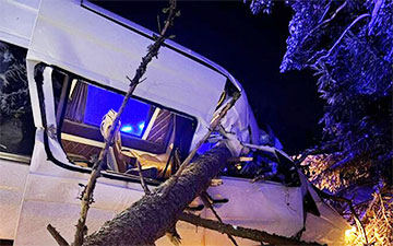 Пад Вілейкай маршрутка з 12 пасажырамі ўрэзалася ў дрэва, што ўпала на дарогу