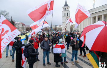В Вильнюсе белорусы с бело-красно-белыми флагами приняли участие в митинге солидарности с Украиной