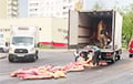 В Молодечно грузовик растерял свиные туши по дороге