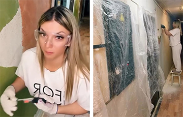Гомельчанка сама за свои деньги делает ремонт в подъезде малосемейки и показывает, как у нее получается
