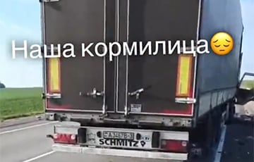 A Truck With Belarusian License Plates Caught Fire On The Bryansk–Gomel Highway