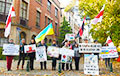 Пикет в Брюсселе: белорусы и украинцы протестовали против российской авиабазы