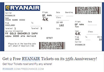 Па сацсетцы гуляе фальшывая спасылка на бясплатныя квіткі Ryanair